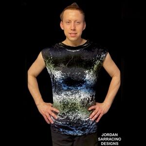 Blue&Grey Velvet Rose Vest